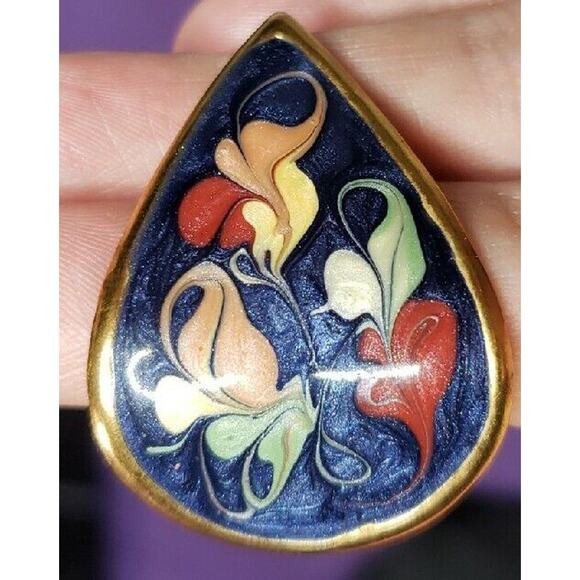 Retro Multicolored Earrings Glittery Swirl Enamel Curved Teardrop Gold Tone - Picture 10 of 13